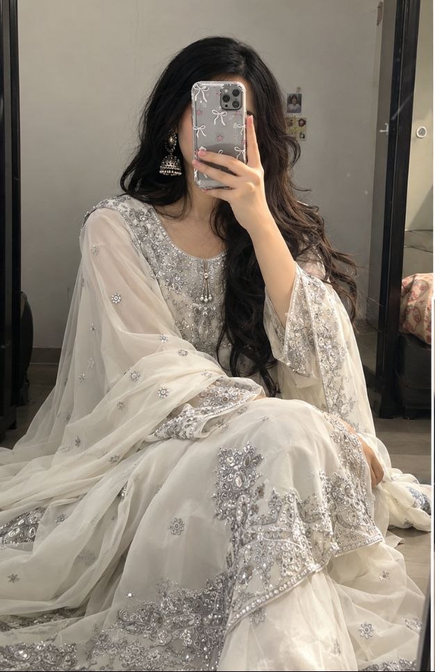 Beautiful Off-White Zari Embroidered Suit