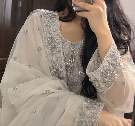 Beautiful Off-White Zari Embroidered Suit