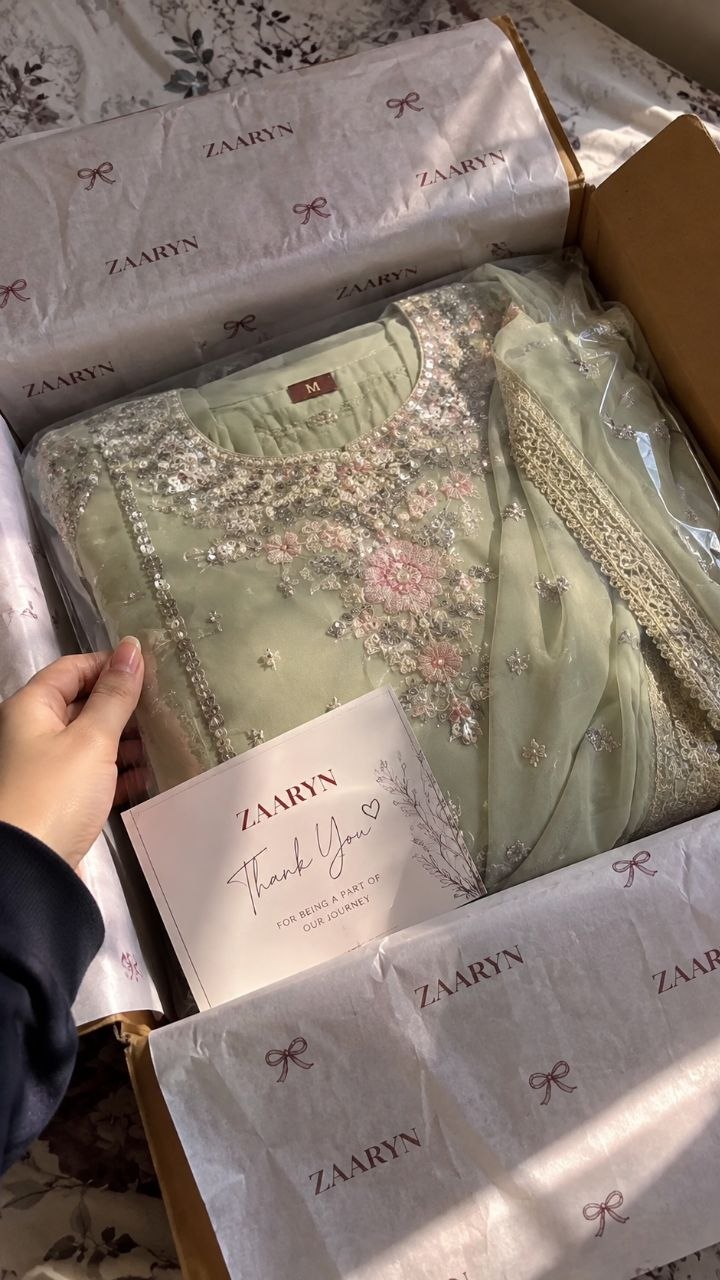 Beautiful Pista Green Embroidered Suit