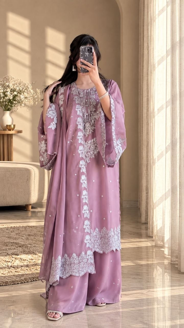 ZAARYN's Noor-e-Gul Heavy Zari Sequence Embroidered 3-Piece Suit Set