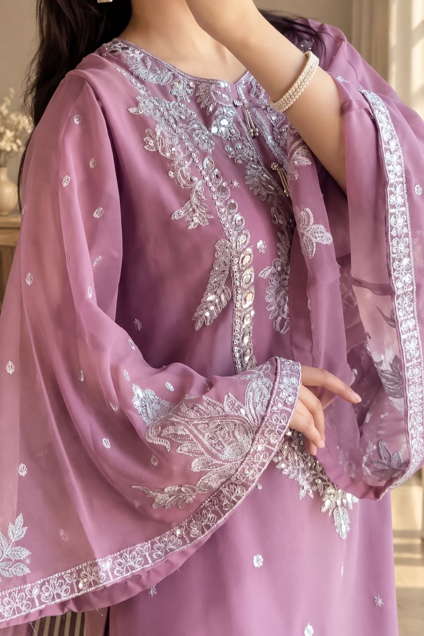 ZAARYN's Noor-e-Gul Heavy Zari Sequence Embroidered 3-Piece Suit Set