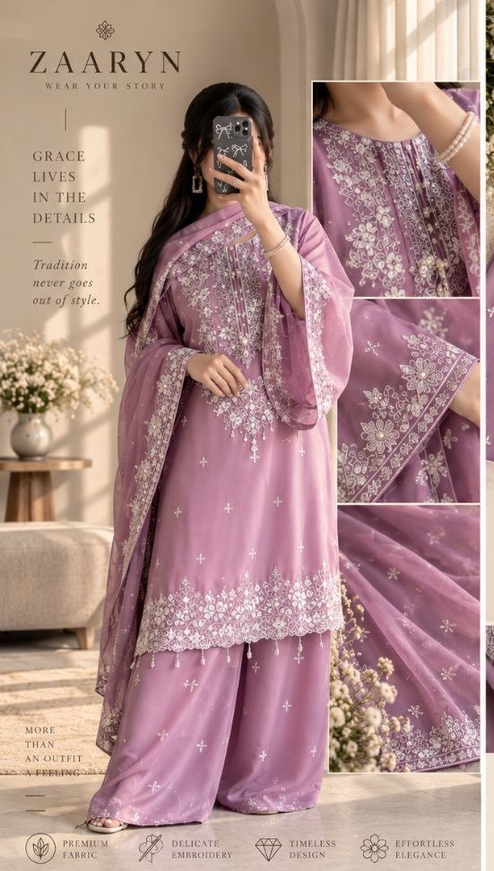 ZAARYN's Noor-e-Gul Heavy Zari Sequence Embroidered 3-Piece Suit Set