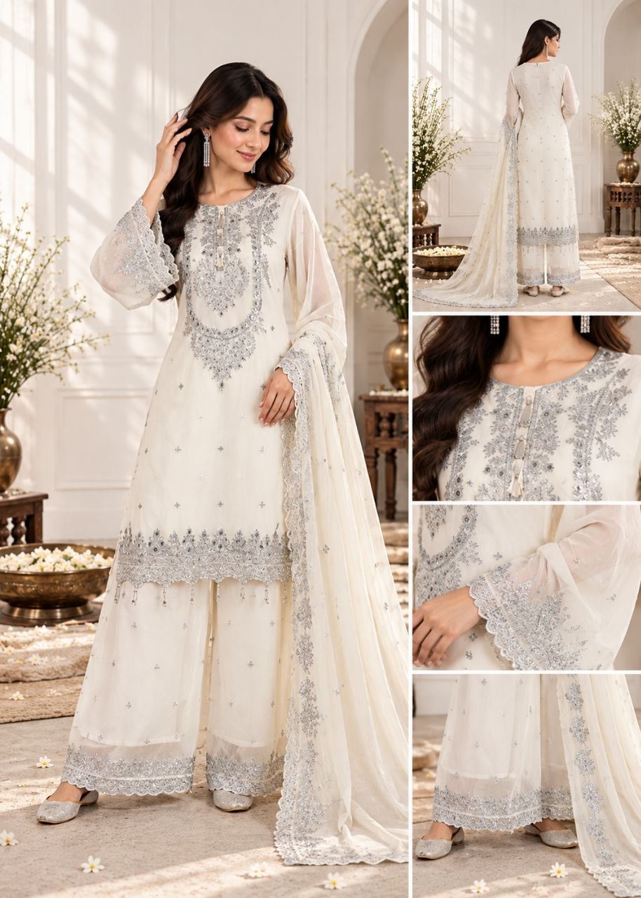 ZAARYN's Noor-e-Gul Heavy Zari Sequence Embroidered 3-Piece Suit Set