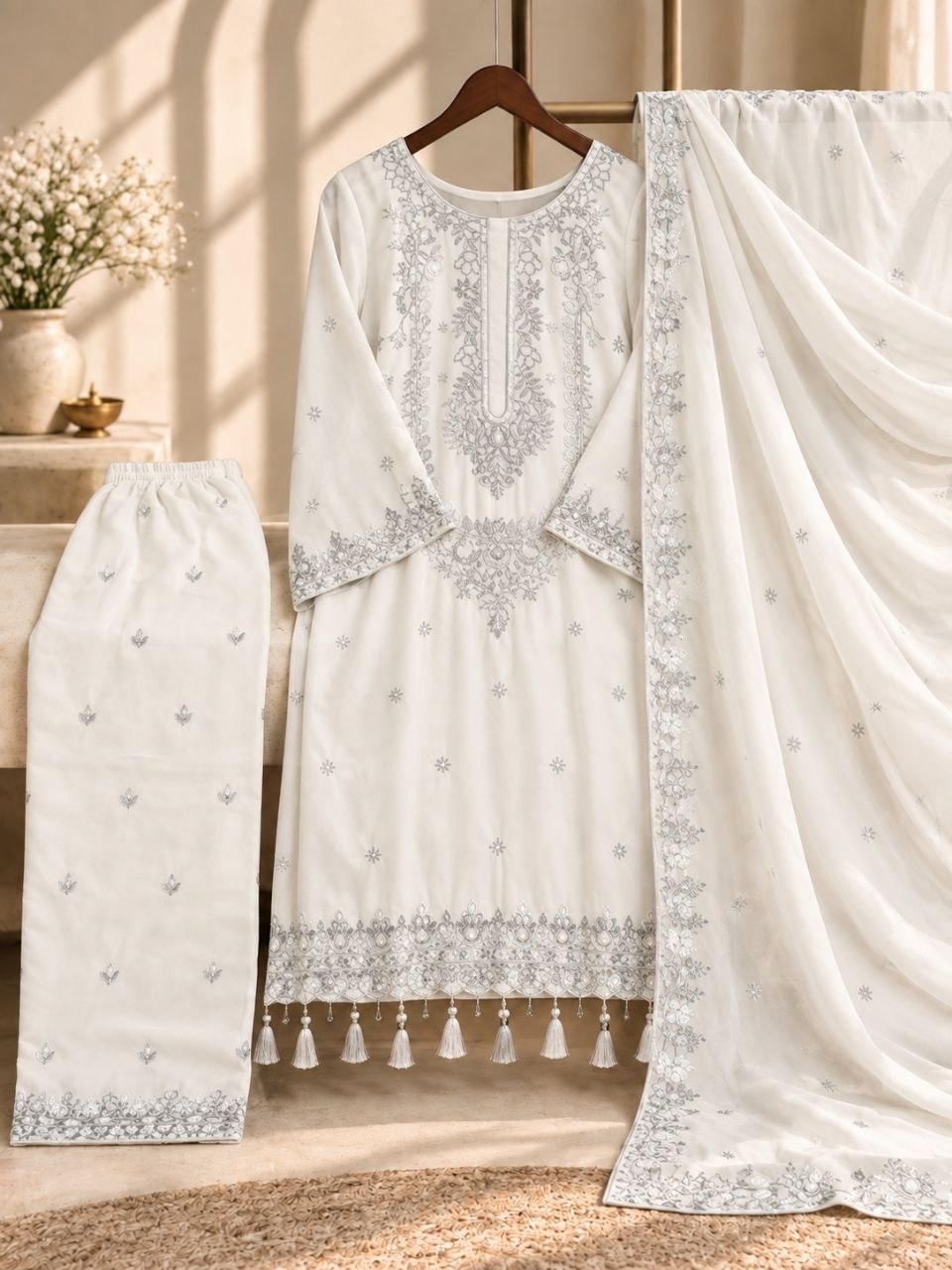 ZAARYN's Noor-e-Gul Heavy Zari Sequence Embroidered 3-Piece Suit Set