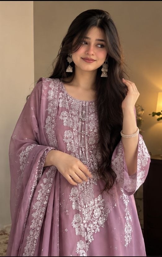 Beautiful Purple Zari Embroidered Suit