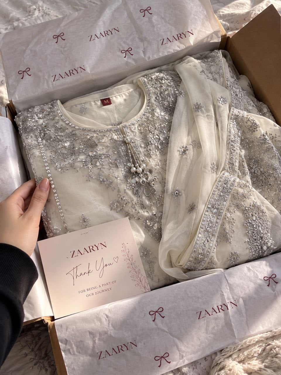 Beautiful Off-White Zari Embroidered Suit