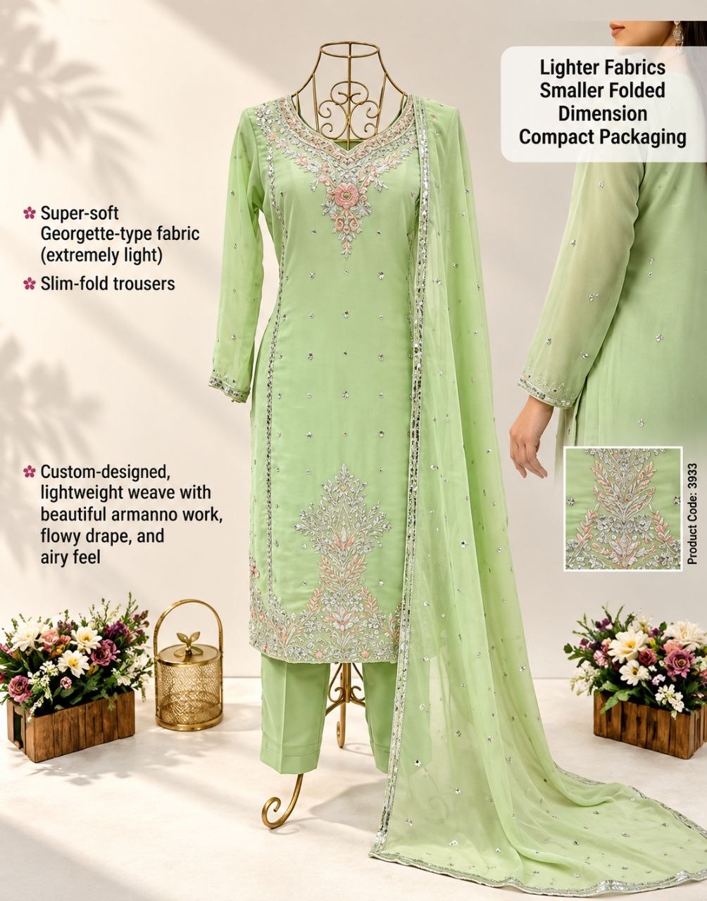 ZAARYN's Meher Pista Green Luxe Multi-Sequin Embroidered 3-Piece Suit